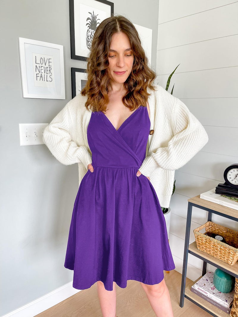 STYLEWORD Women's V Neck Spaghetti Strap Summer Casual Swing Dress with Pocket (Purple-429,M) - Image 5